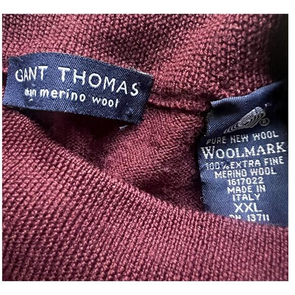 Grant Thomas 100% extra fine Merino Wool Sweater 2XL Mock Neck Burgundy Italy - Picture 6 of 6